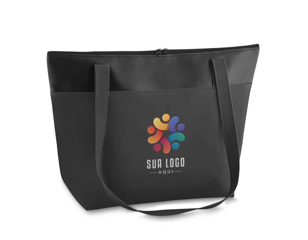 Bolsa térmica conservadora, capacidade 6,5 litros, nylon 420 e detalhe em couro sintético com alça de ombro