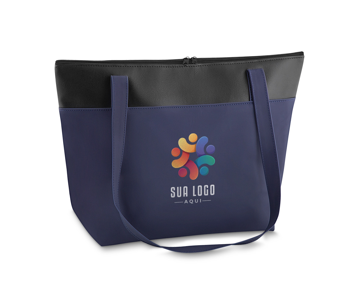 Bolsa térmica conservadora, capacidade 6,5 litros, nylon 420 e detalhe em couro sintético com alça de ombro