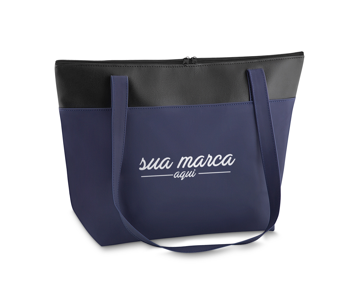 Bolsa térmica conservadora, capacidade 6,5 litros, nylon 420 e detalhe em couro sintético com alça de ombro