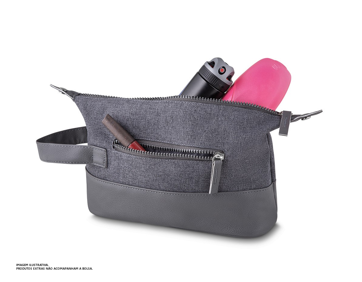 Necessaire couro sintético e detalhes em metal
