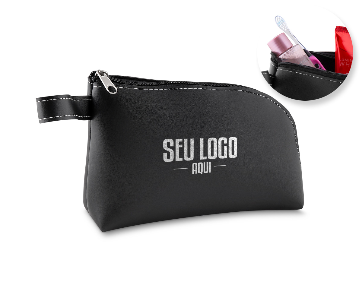 Necessaire couro sintético e detalhes em metal