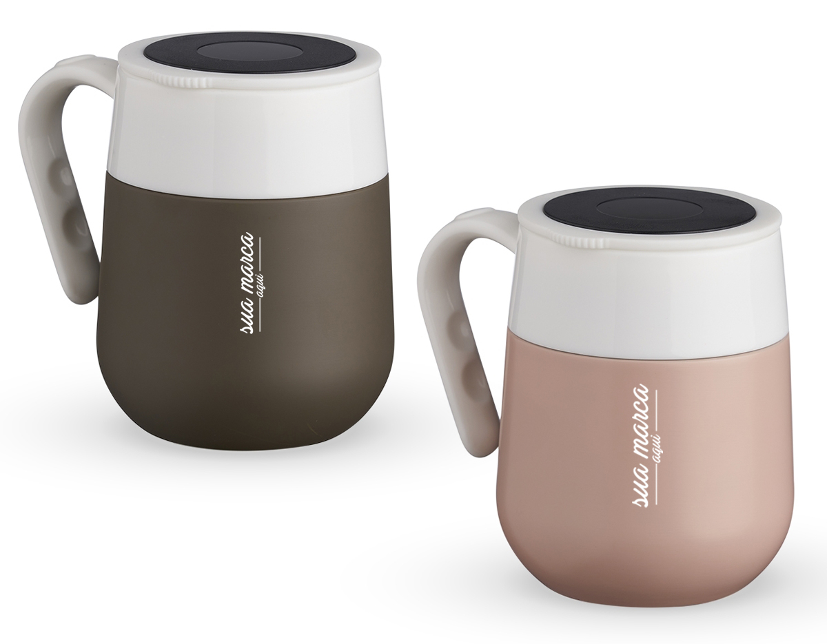 Caneca Térmica 500ml em inox com display LED com termômetro digital na tampa para indicar a temperatura do líquido.