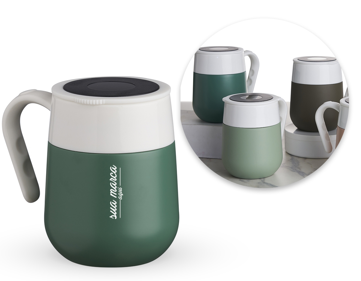 Caneca Térmica 500ml em inox com display LED com termômetro digital na tampa para indicar a temperatura do líquido.