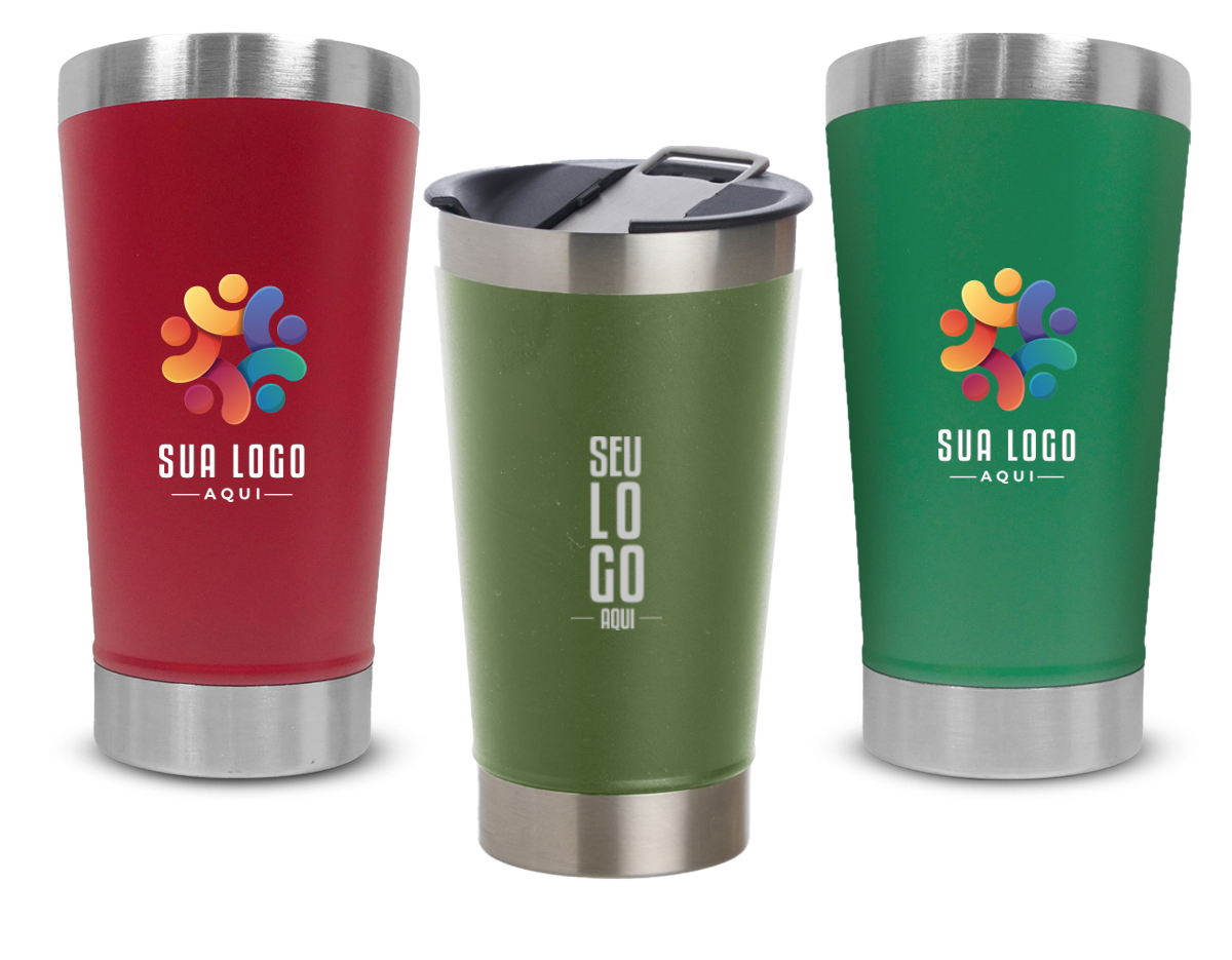 Copo Térmico Inox 500ml com tampa e abridor. Material livre de BPA
