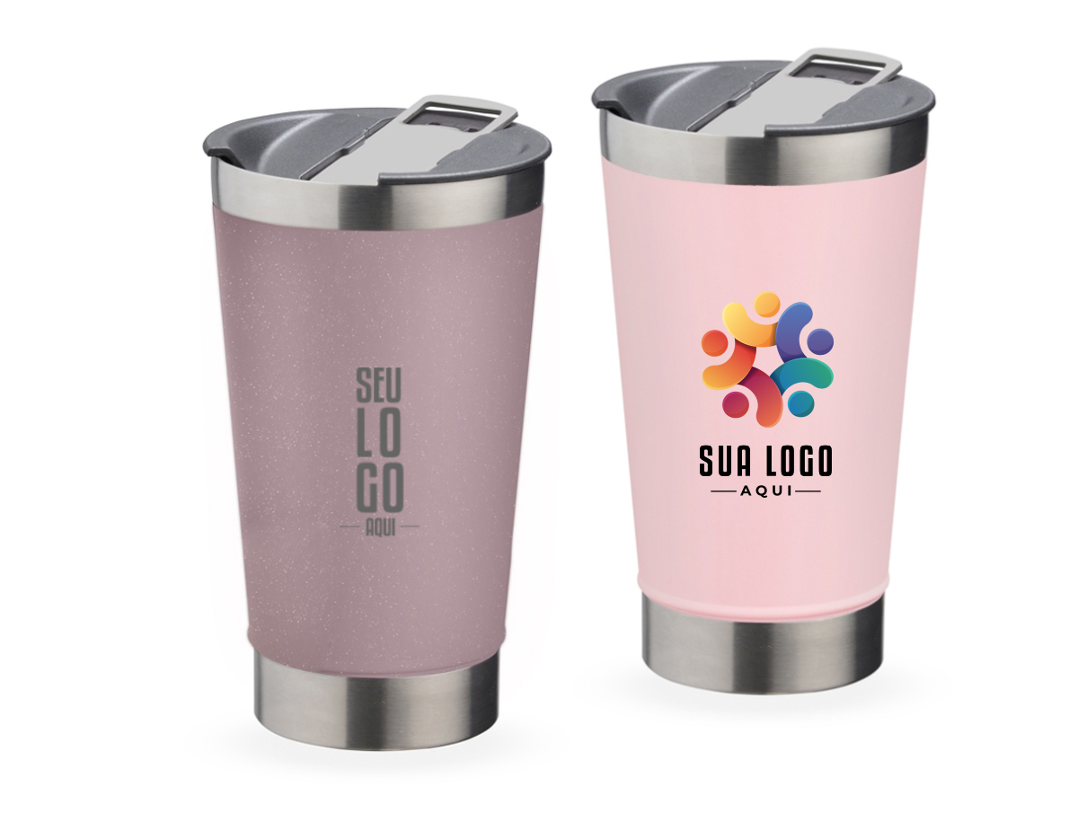 Copo Térmico Inox 500ml com tampa e abridor. Material livre de BPA