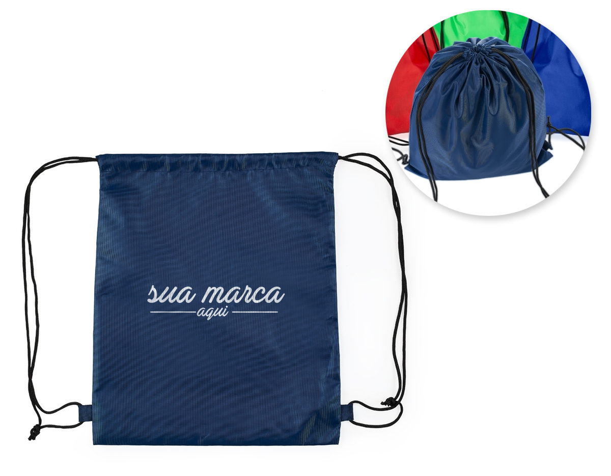 Mochila saco , com duas alças para costa, fechamento superior material em poliéster.
