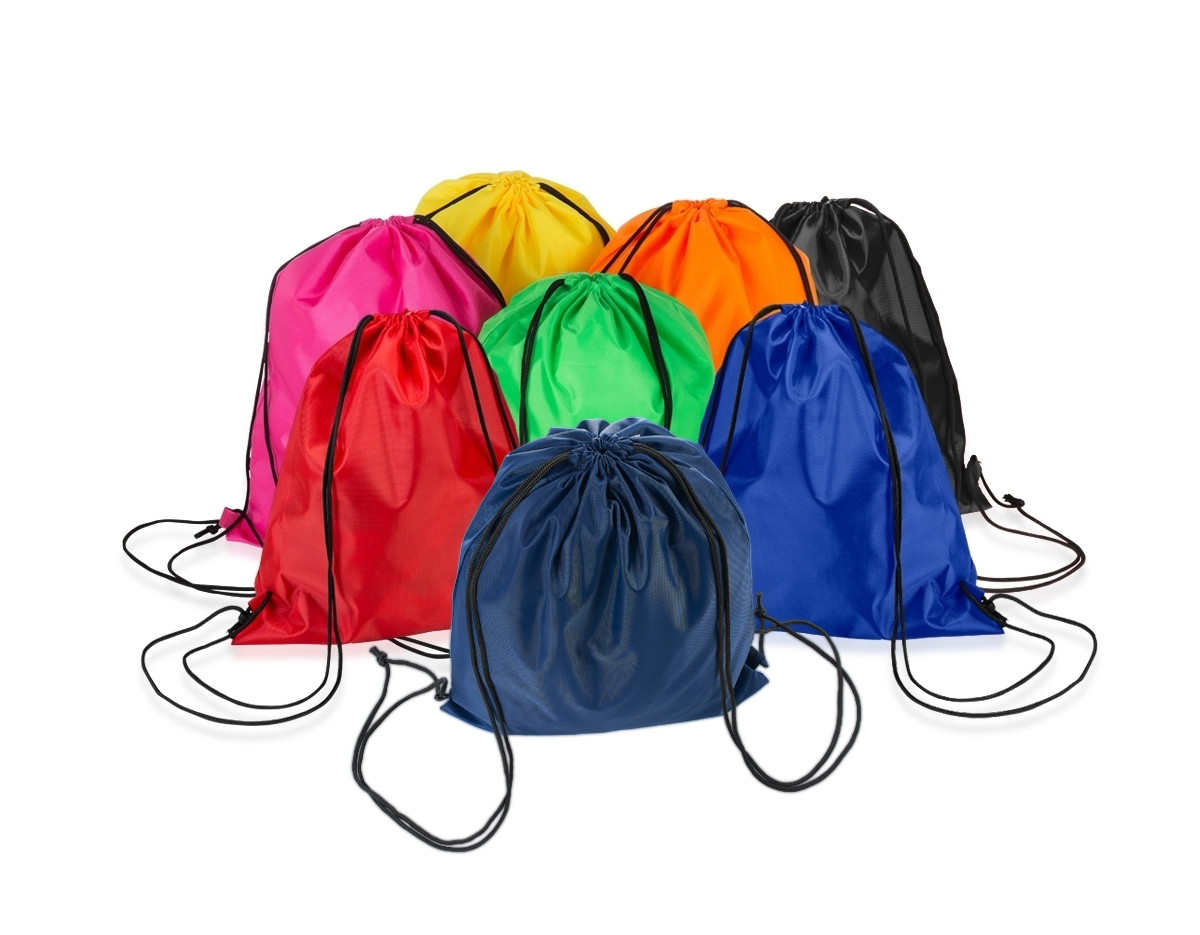 Mochila saco , com duas alças para costa, fechamento superior material em poliéster.