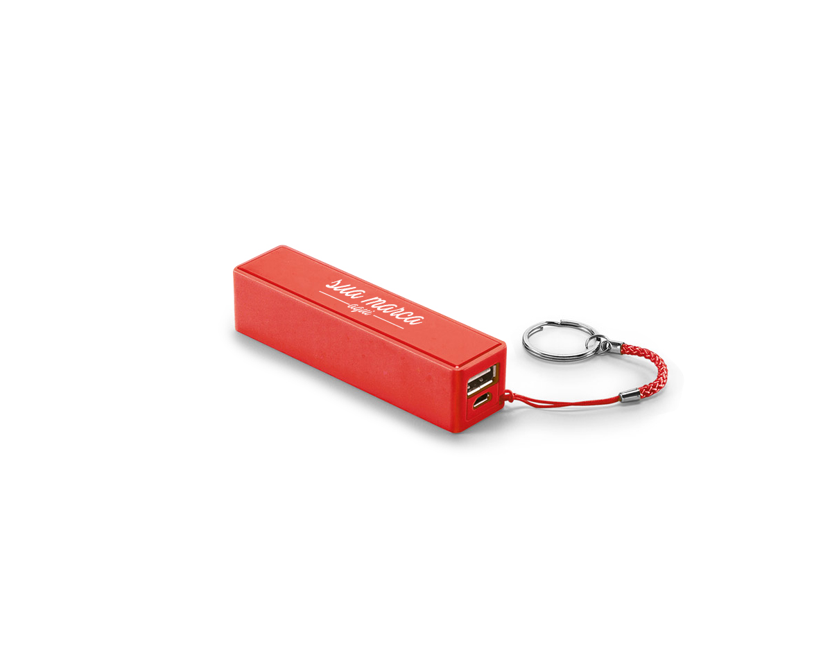 Bateria portátil em ABS. Bateria de lítio com capacidade de 1.000 mAh, tempo de vida = 500 ciclos e com entrada/saída 5V/1A. Incluso cabo USB/micro USB para carregar a bateria