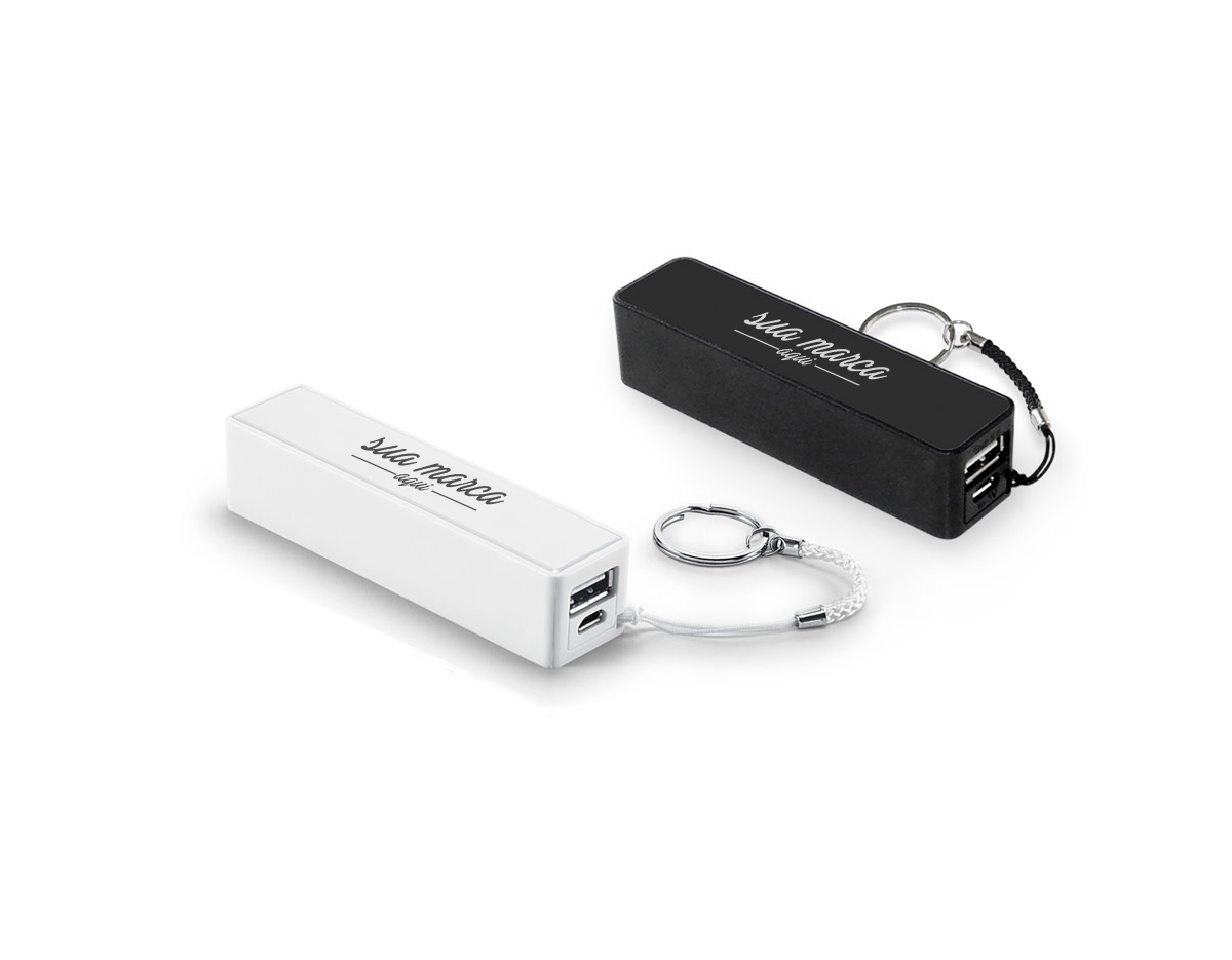 Bateria portátil em ABS. Bateria de lítio com capacidade de 1.000 mAh, tempo de vida = 500 ciclos e com entrada/saída 5V/1A. Incluso cabo USB/micro USB para carregar a bateria