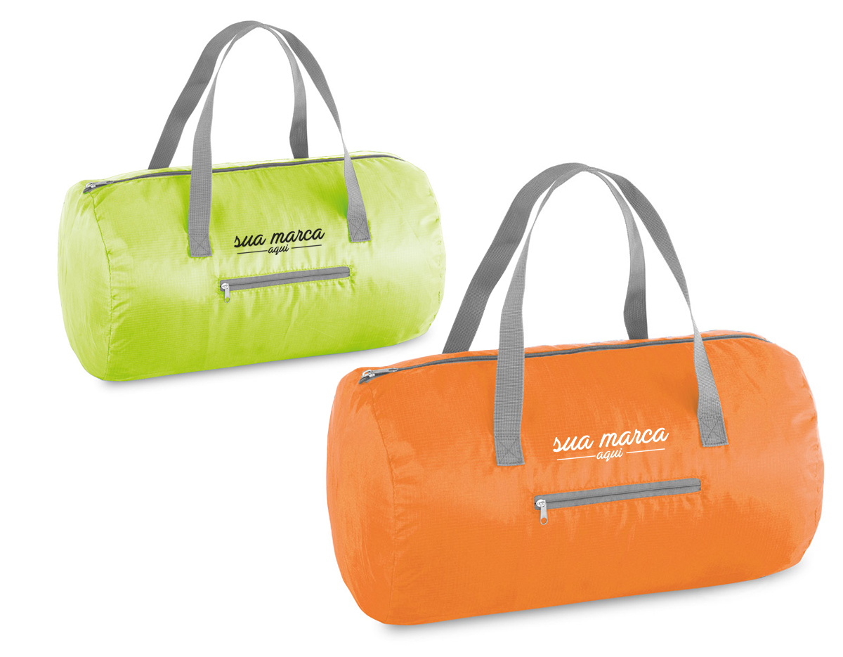 Bolsa esportiva dobrável em 210D ripstop com bolso frontal.