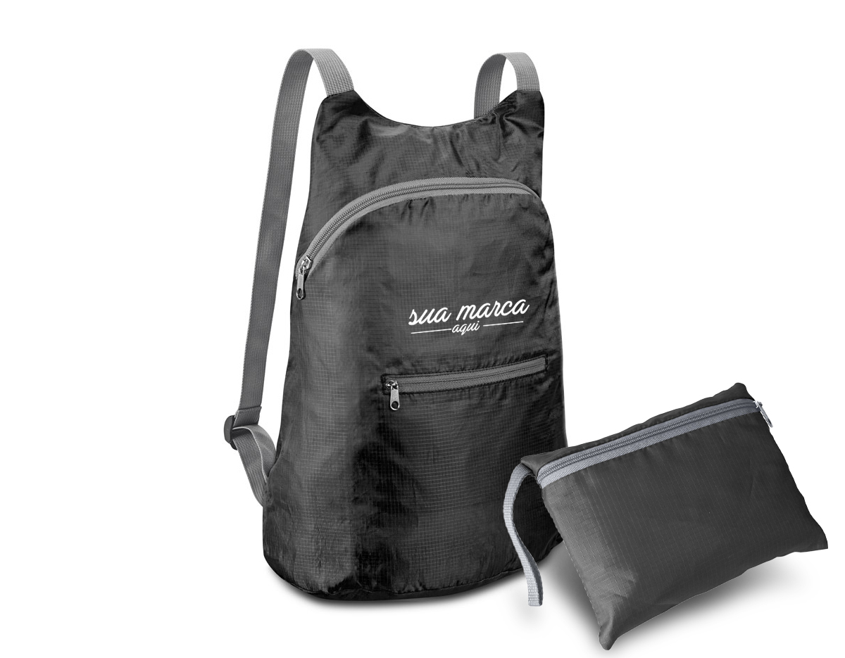 Mochila dobrável em 210D ripstop com bolso frontal