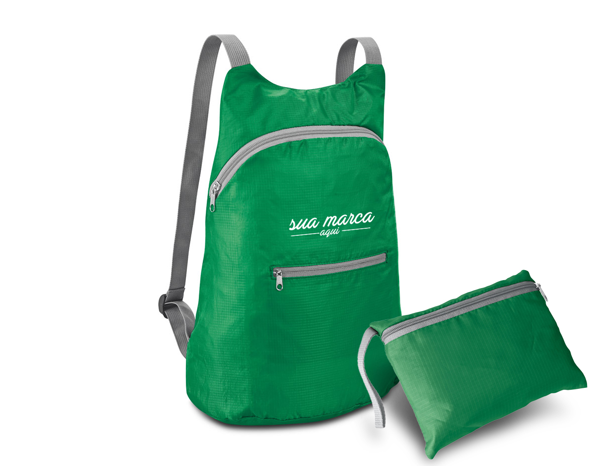 Mochila dobrável em 210D ripstop com bolso frontal