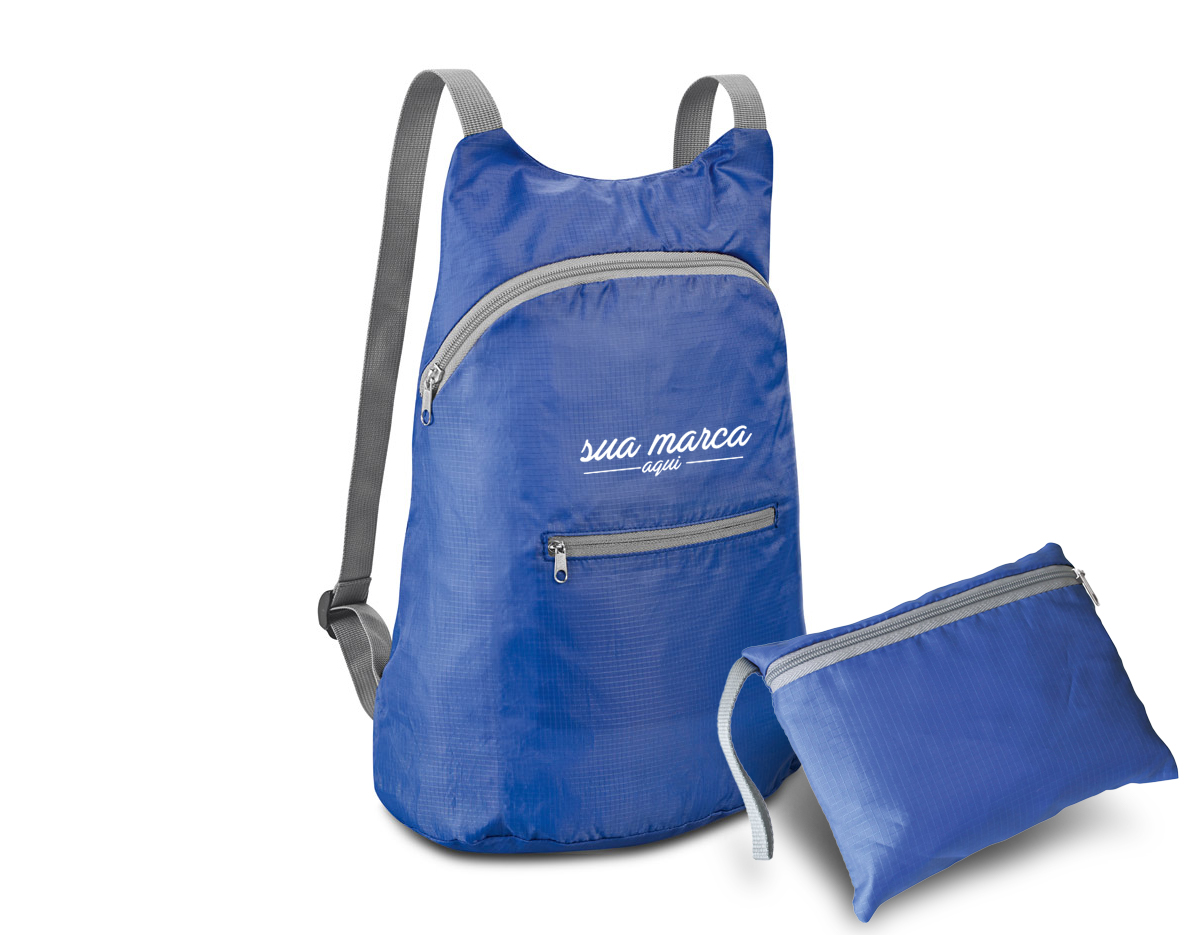 Mochila dobrável em 210D ripstop com bolso frontal