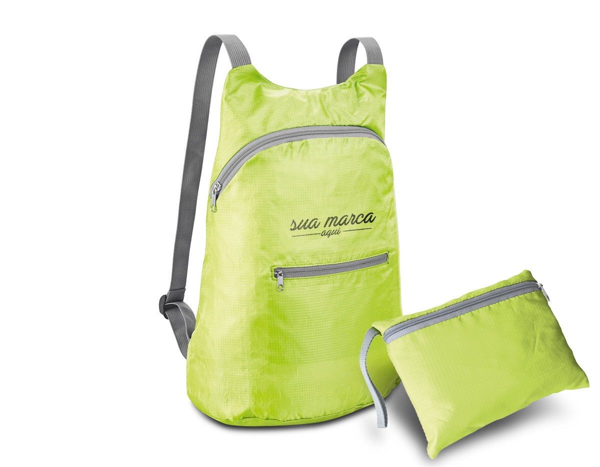 Mochila dobrável em 210D ripstop com bolso frontal
