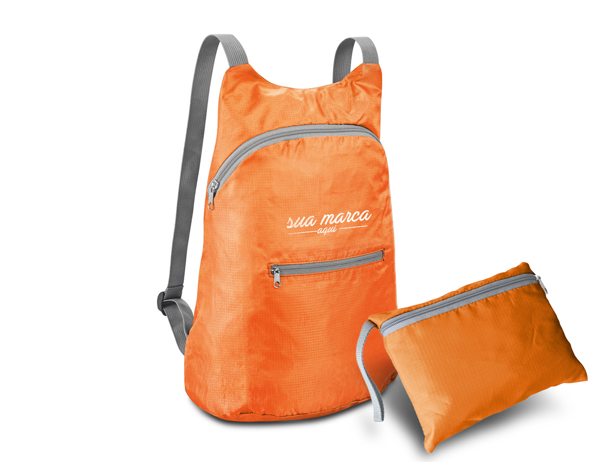 Mochila dobrável em 210D ripstop com bolso frontal