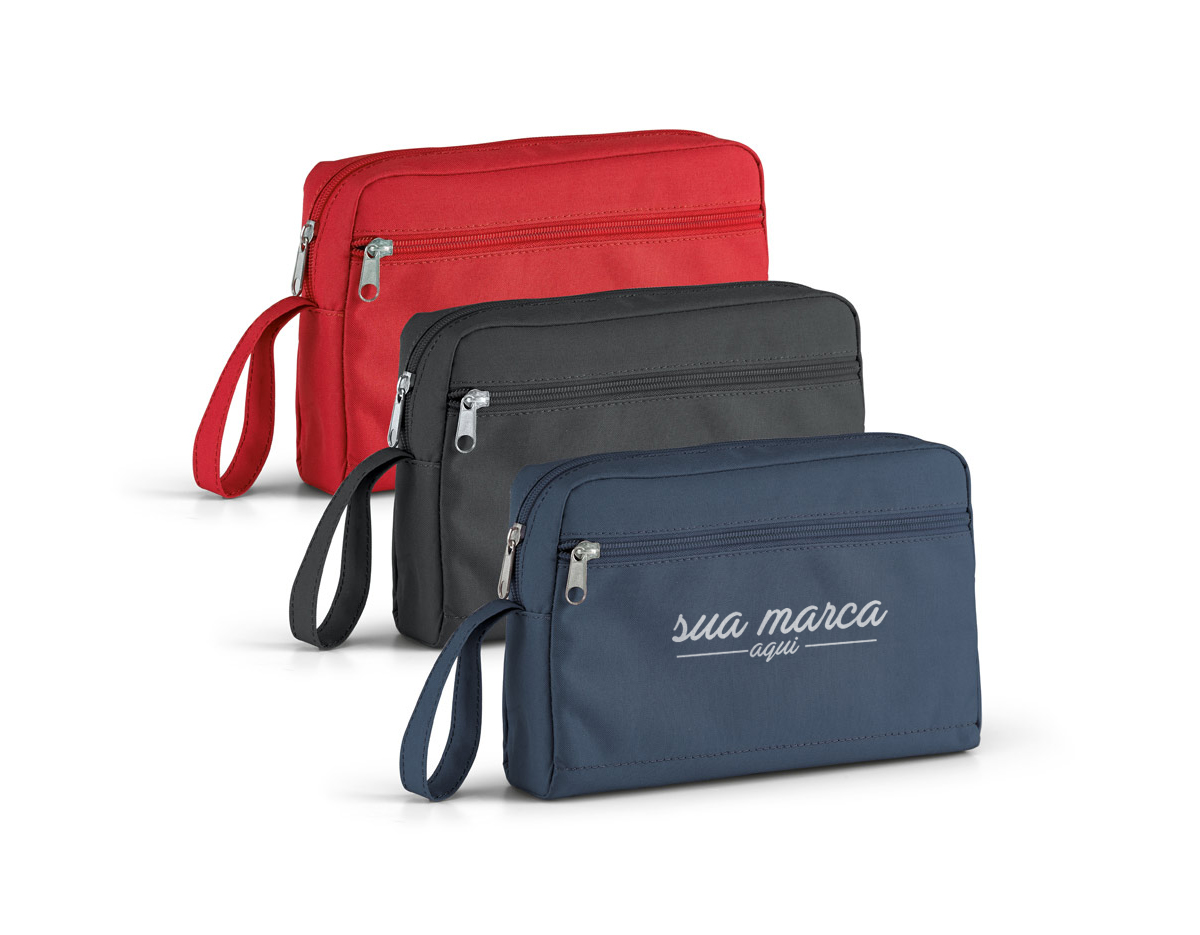 Necessaire com pega e bolso frontal em 300D
