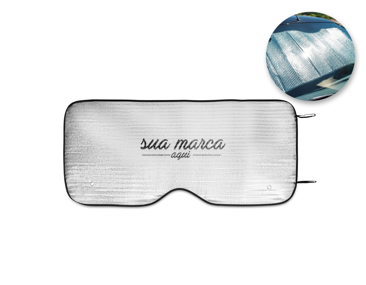 Protetor solar para carros em espuma de PE e forrado com 1 folha de alumínio. Adequado para vidro frontal e incluso 2 fixadores de ventosa