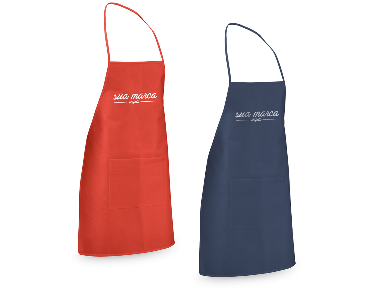 Avental em non-woven (80 g/m²) com 1 bolso frontal e fitas de ajuste