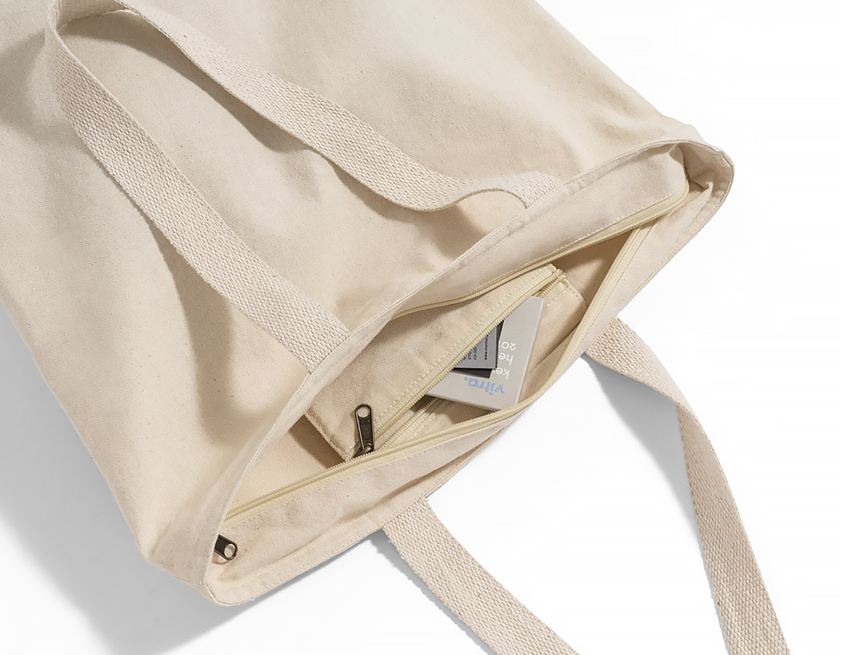 Sacola 100% algodão (280 g/m²) com fecho e bolso interior