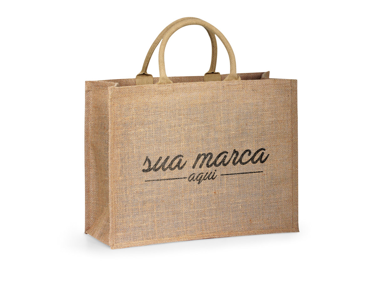 Sacola de compras em juta (360 g/m²) com laminado no interior e com alças curtas acolchoadas