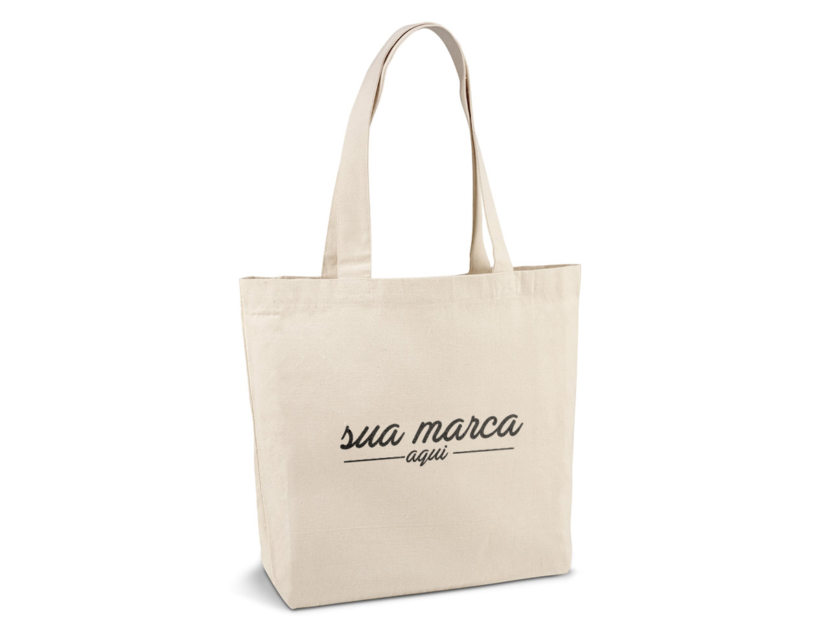 Sacola 100% algodão canvas (280 g/m²) com bolso interior e alças de 65 cm medidas 450 x 380 x 105 mm
