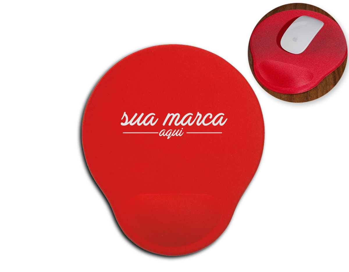 Mouse Pad ergonômico de neoprene com apoio para o punho de espuma. Parte inferior em material antiderrapante, que ajuda a impedir o deslizamento do mouse pad.