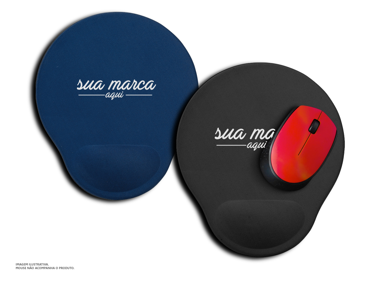 Mouse Pad ergonômico de neoprene com apoio para o punho de espuma. Parte inferior em material antiderrapante, que ajuda a impedir o deslizamento do mouse pad.