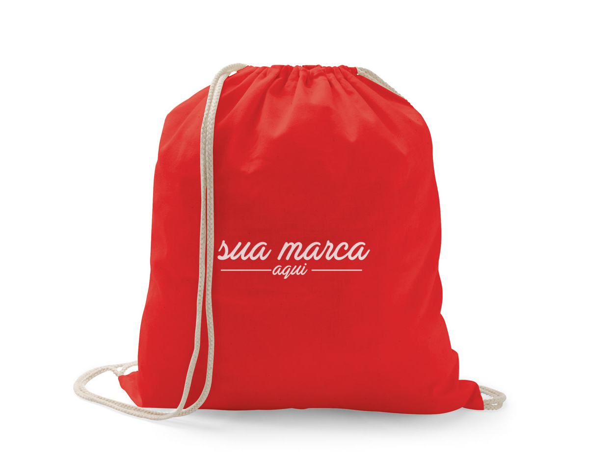 Sacola tipo mochila 100% algodão. 370 x 410 mm