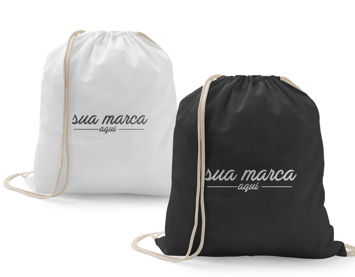 Sacola tipo mochila 100% algodão. 370 x 410 mm