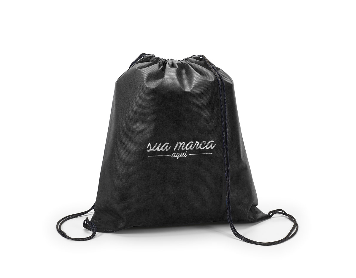Sacola tipo mochila em non-woven (80 m/g²). 370 x 410 mm