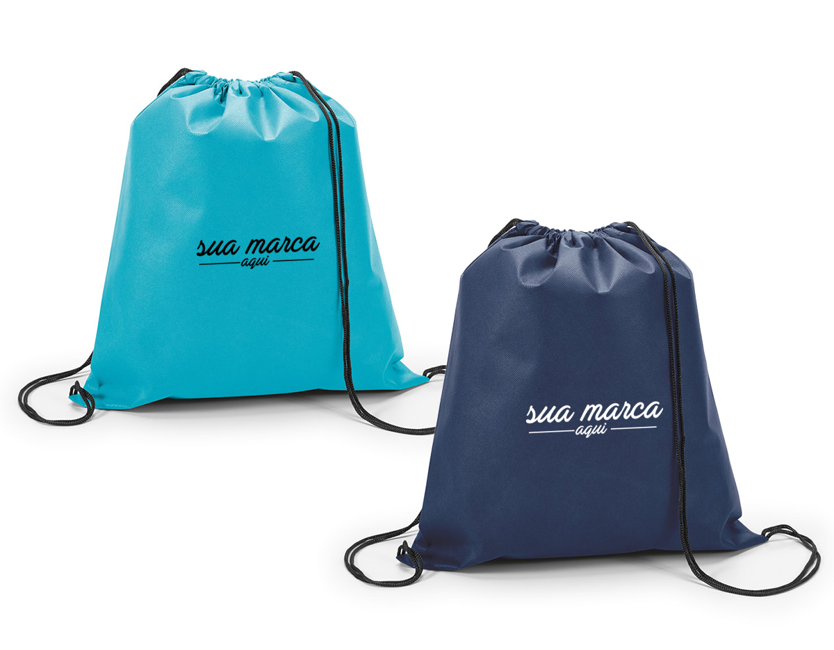 Sacola tipo mochila em non-woven (80 m/g²). 370 x 410 mm