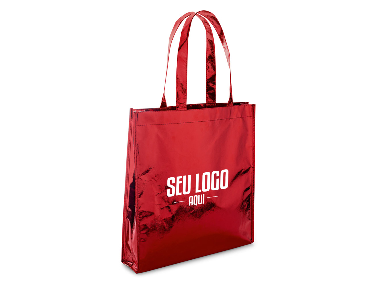 Sacola em non-woven laminado (90 g/m²) com alças de 50 cm e com laminação brilhante. 340 x 350 mm