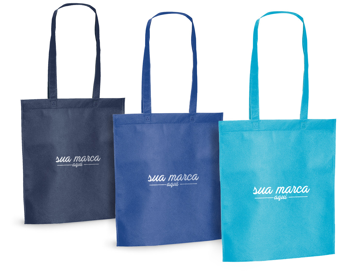 Sacola em non-woven (80 g/m²) termo-selado com alças de 75 cm. 380 x 415 x 85 mm