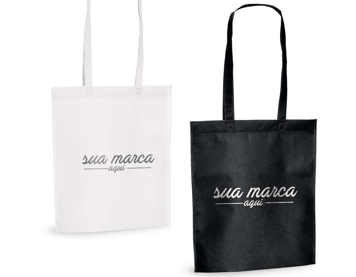 Sacola em non-woven (80 g/m²) termo-selado com alças de 55 cm. 270 x 350 mm