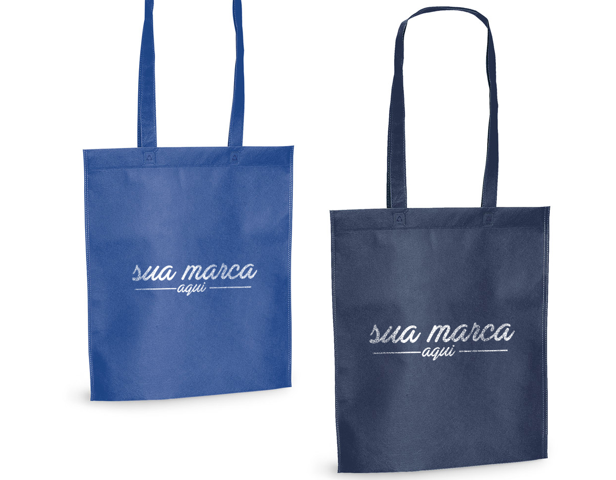 Sacola em non-woven (80 g/m²) termo-selado com alças de 55 cm. 270 x 350 mm