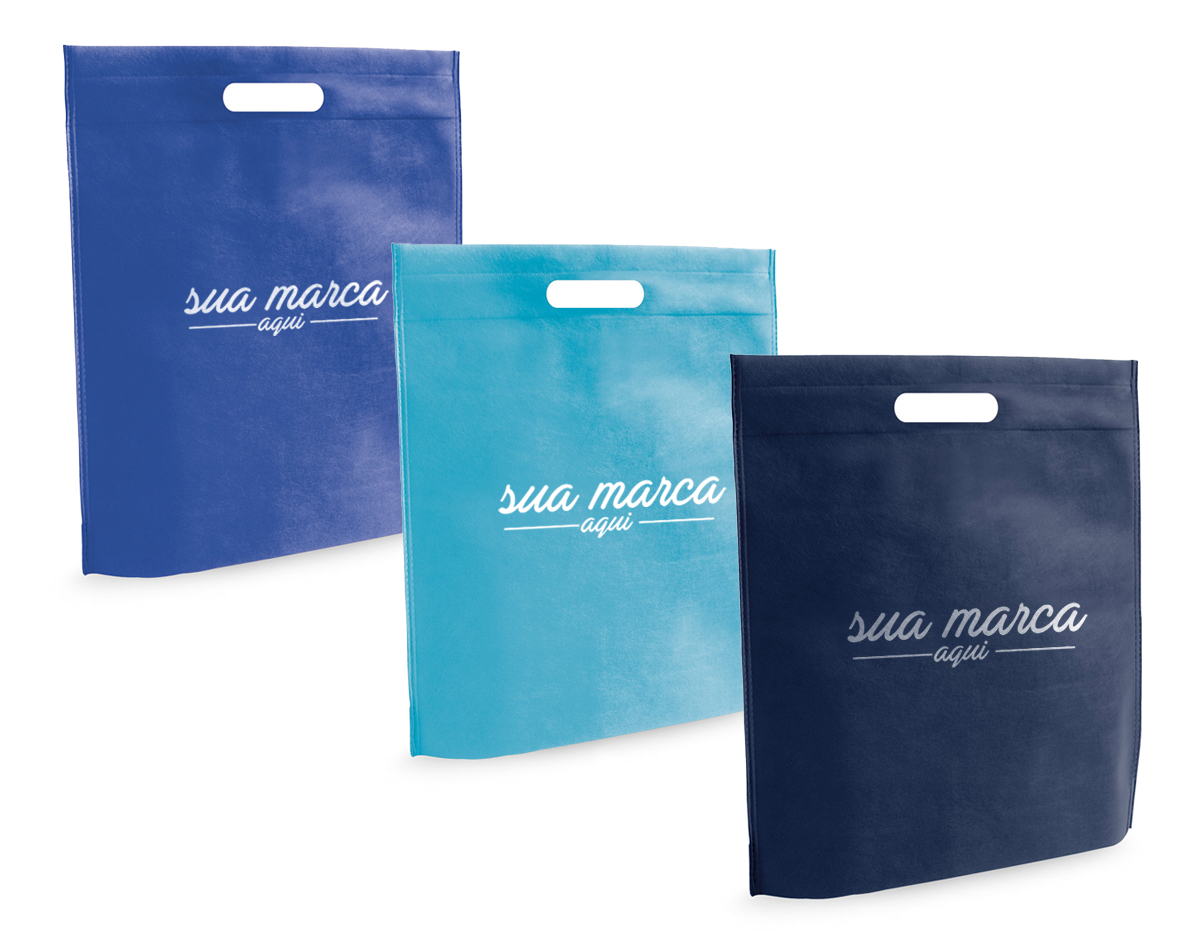 Sacola em non-woven (80 g/m²) termo-selado. 355 x 390 x 85 mm