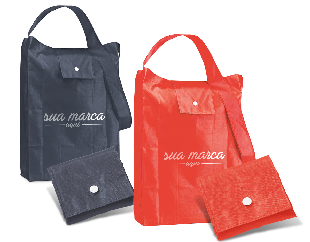 Sacola à tiracolo dobrável em 190T e alças de 75 cm Aberto: 360 x 415 x 80 mm