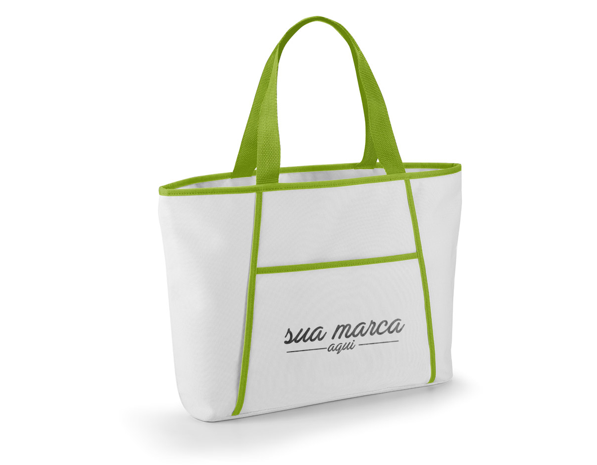 Sacola térmica em 600D com zíper e compartimento exterior aberto forrado que contém um bolso frontal. Ideal para levar para a praia. Alças em webbing com 55 cm e capacidade até 9L 470 x 305 x 120 mm