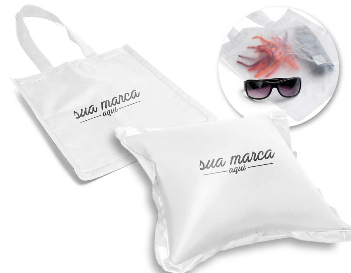 Sacola almofada inflável em PVC opaco. Vazio: 300 x 320 mm