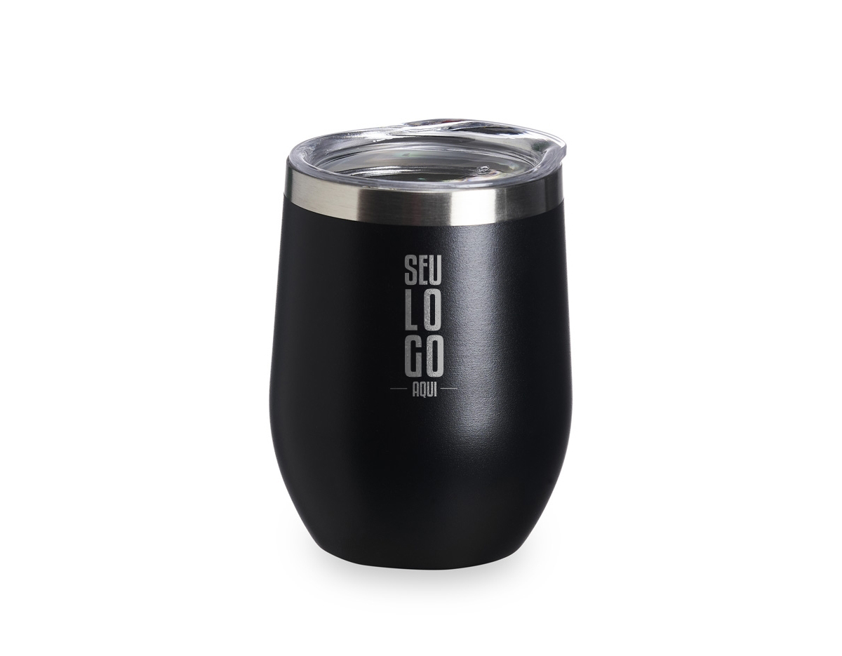 Copo térmico 320ml de parede dupla em inox livre de BPA, contém tampa com bocal.