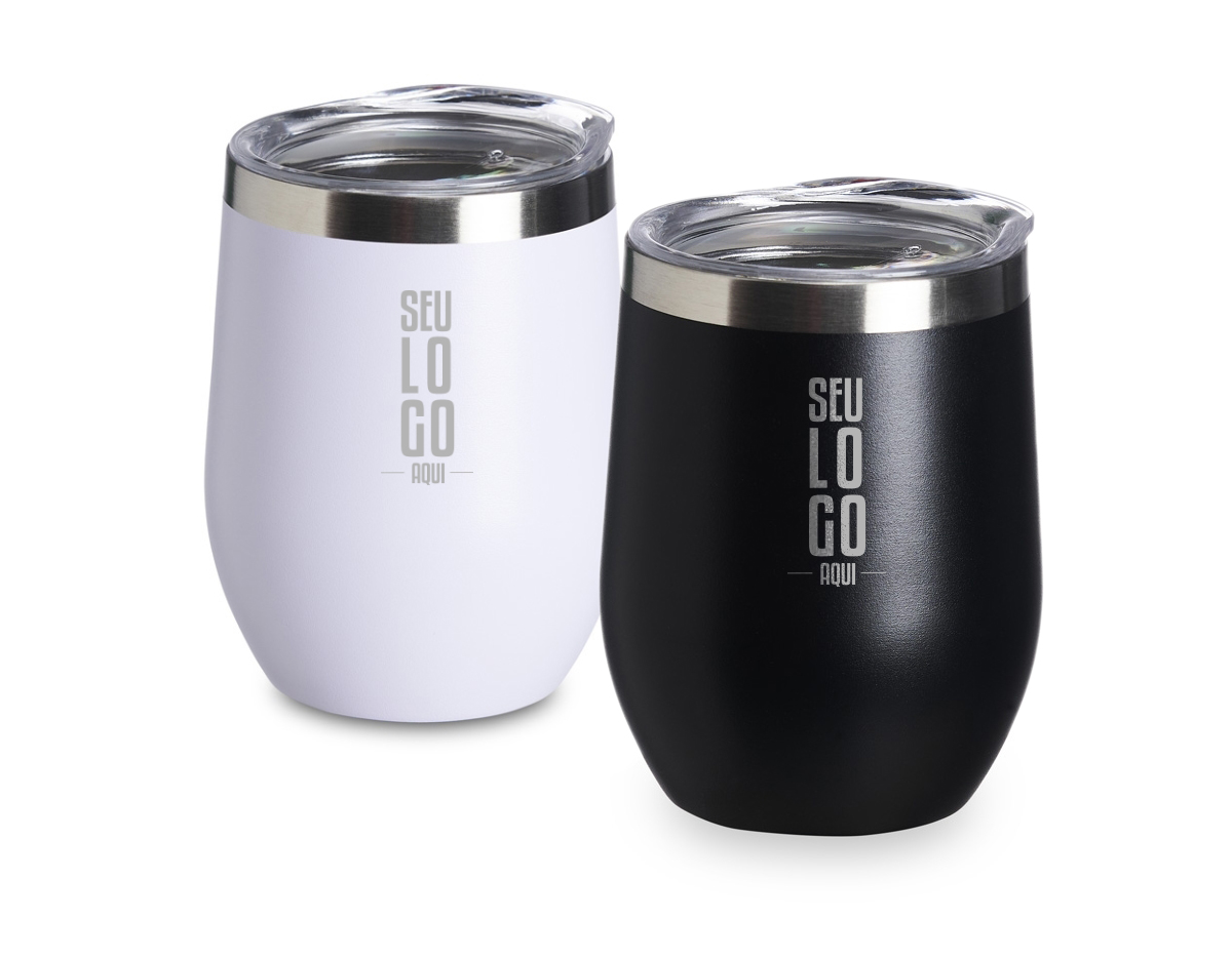 Copo térmico 320ml de parede dupla em inox livre de BPA, contém tampa com bocal.
