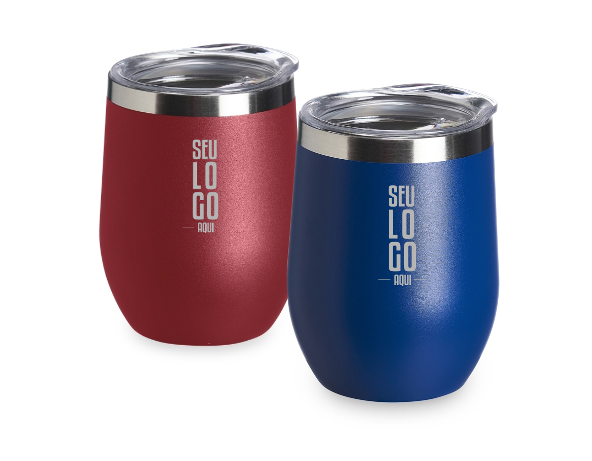 Copo térmico 320ml de parede dupla em inox livre de BPA, contém tampa com bocal.