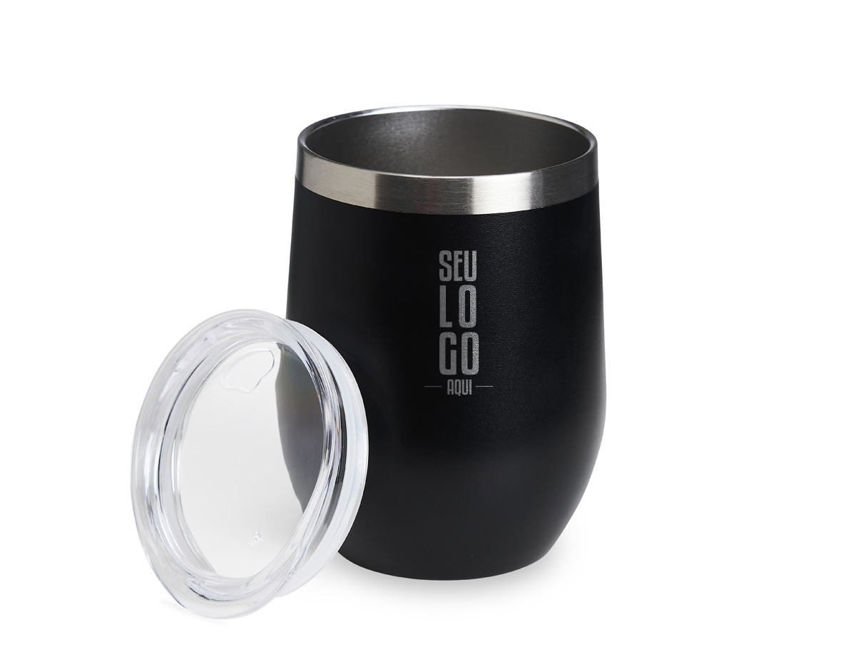 Copo térmico 320ml de parede dupla em inox livre de BPA, contém tampa com bocal.