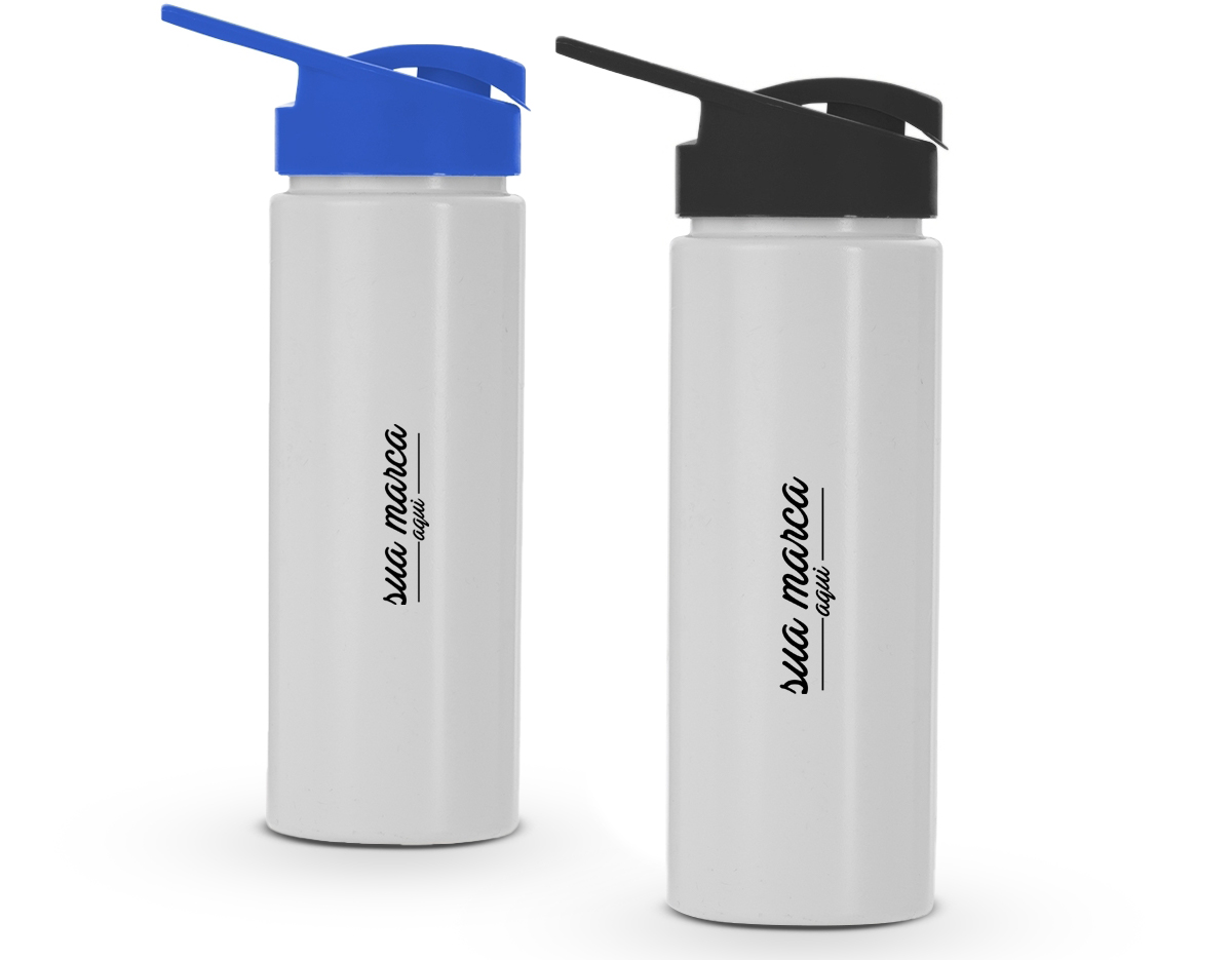 Squeeze de polietileno 550ml com tampa plástica rosqueável, contém alça e tampa protetora para o bocal.				