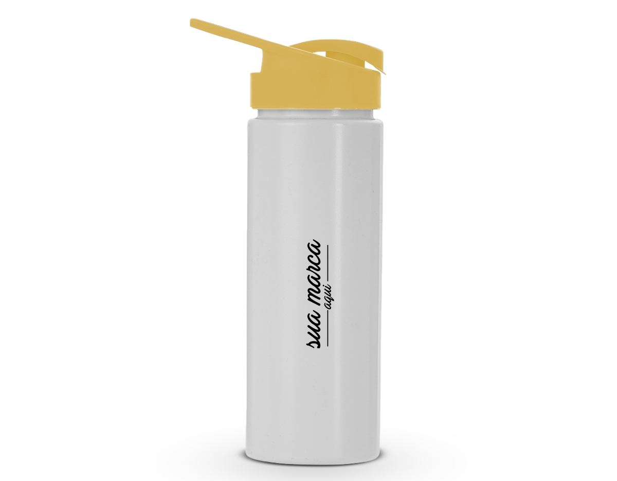 Squeeze de polietileno 550ml com tampa plástica rosqueável, contém alça e tampa protetora para o bocal.				