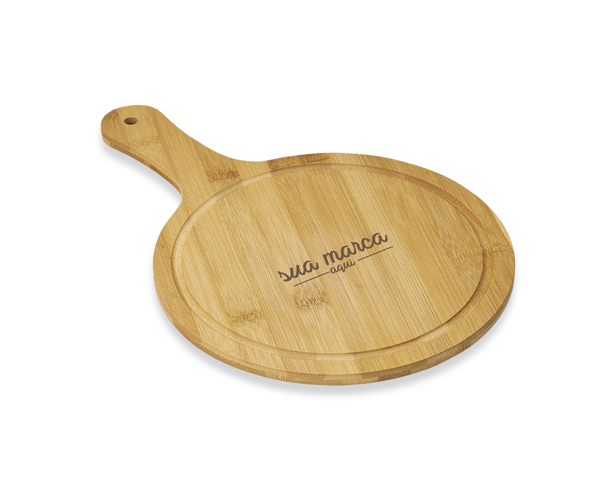 Tábua de bambu média com canaleta e cabo.