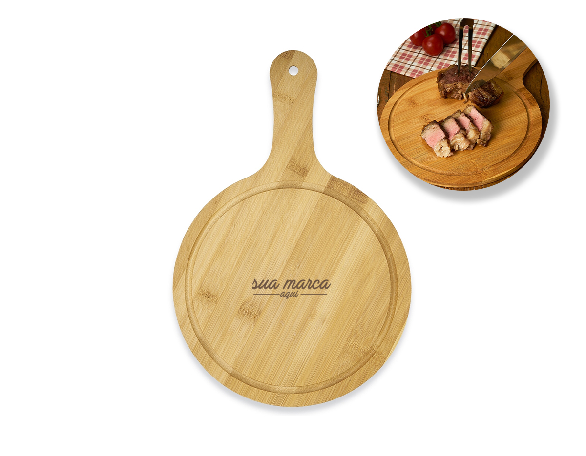 Tábua de bambu média com canaleta e cabo.