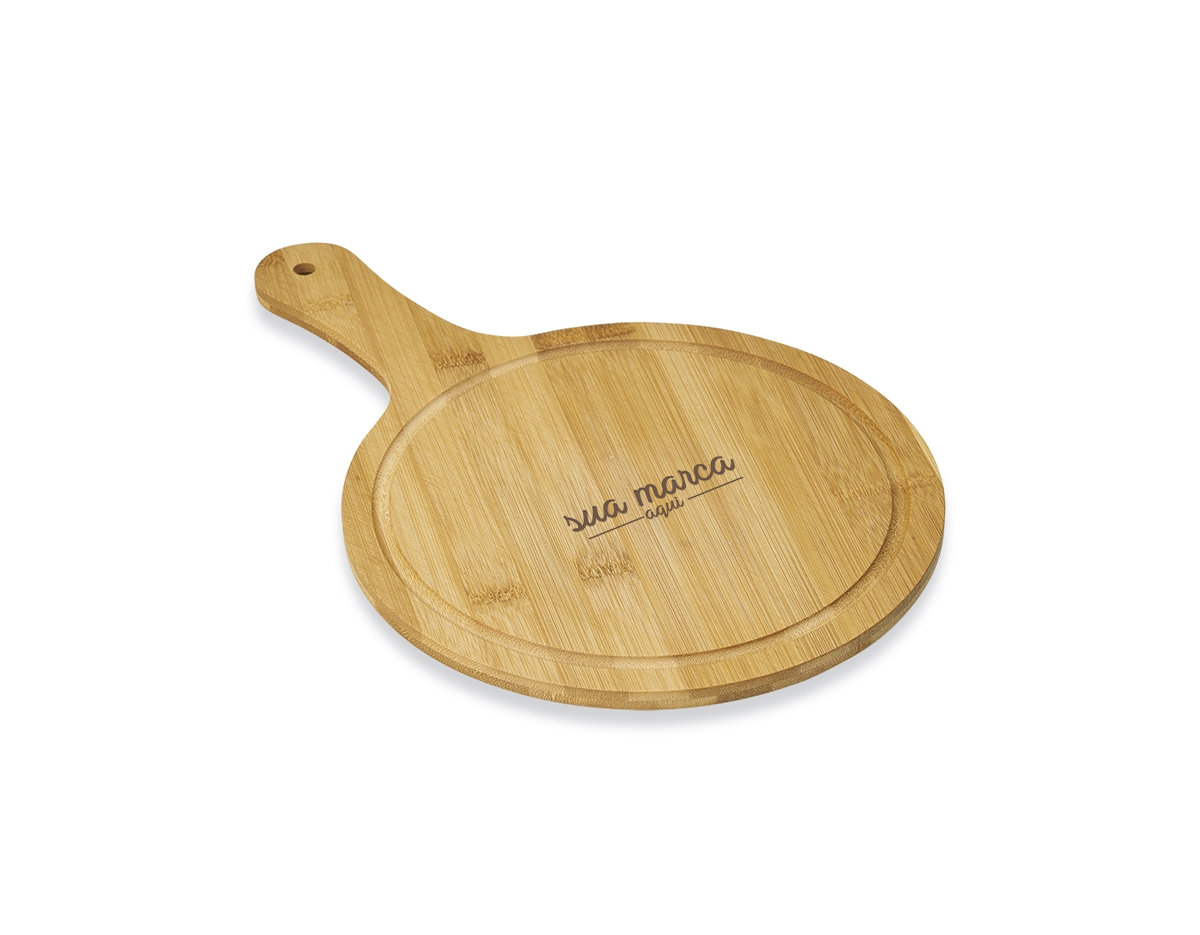 Tábua de bambu média com canaleta e cabo.