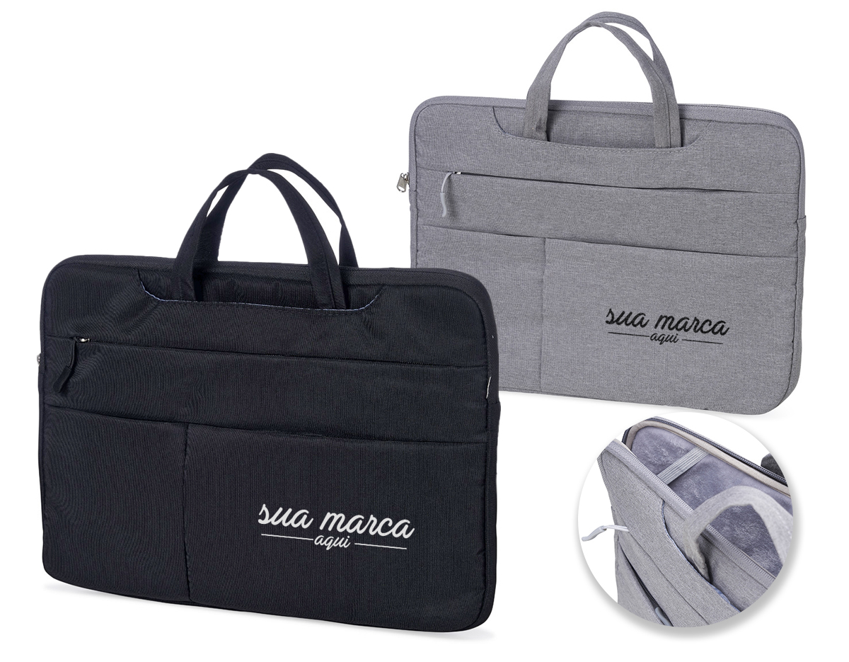  Pasta executiva para notebook 15 polegadas. Confeccionada em poliéster a pasta tem o compartimento principal com o interior aveludado para maior proteção do notebook, além de 6 compartimentos externos e uma alça para encaixe em mala de viagem.