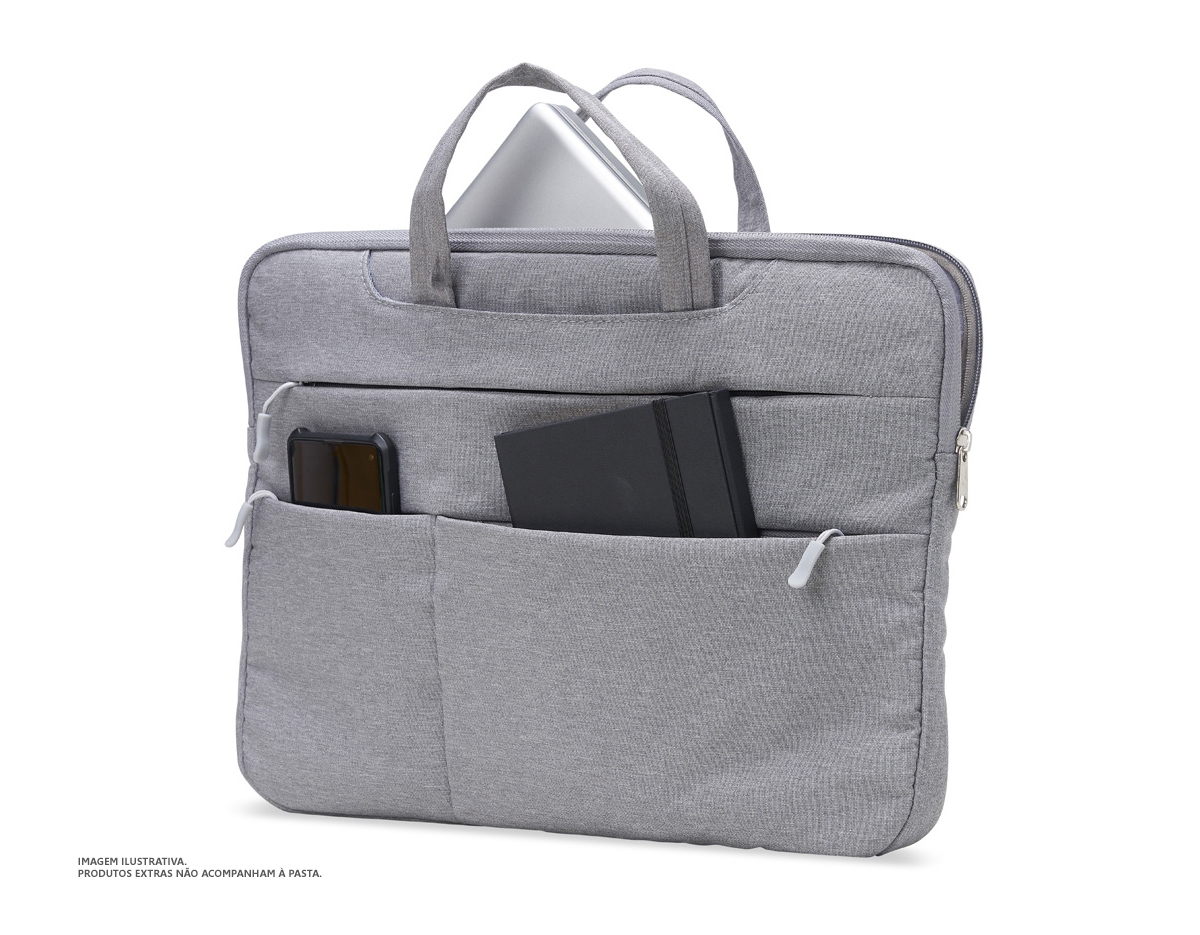  Pasta executiva para notebook 15 polegadas. Confeccionada em poliéster a pasta tem o compartimento principal com o interior aveludado para maior proteção do notebook, além de 6 compartimentos externos e uma alça para encaixe em mala de viagem.